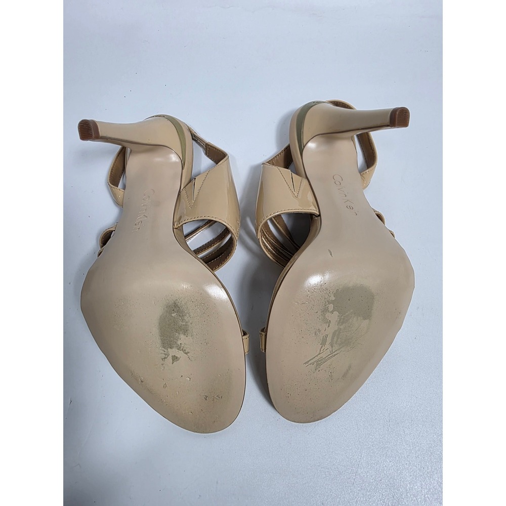Calvin Klein Nude Patent Strappy Slingback Stiletto Heeled Sandals Womens Size 6 - Picture 4 of 5